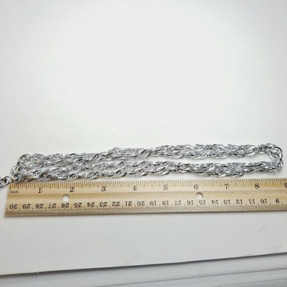 Vintage Silver Tone and Blue Pendant Necklace, Long Chain, Statement, Retro 70s - Picture 6 of 7